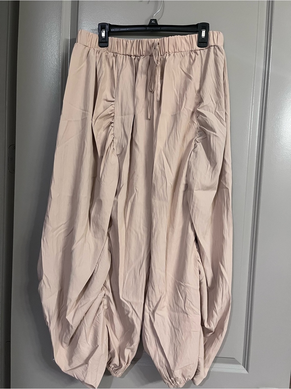 SHEIN Drawstring Bubble Track Pants in Light Beige